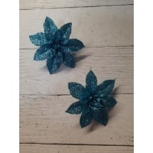 Новогодние украшения с блестками 6 см "Пуансетия",цв голубой, цена за 1 шт